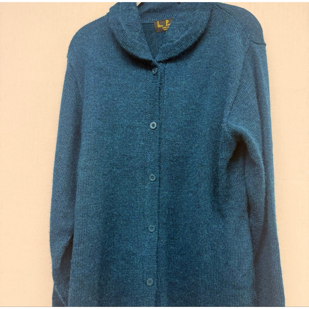 H Women's Leo Peressi Blue Teal Alpaca Cardigan XL